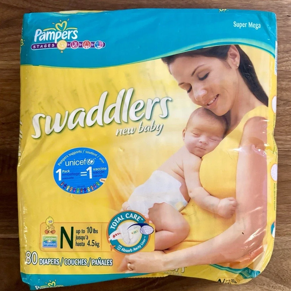 SEALED 2006 80ct Pampers Stages Swaddlers Baby Diapers Super Mega Sesame Street‎